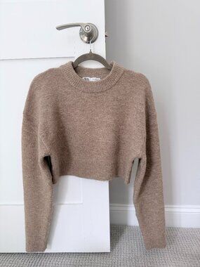 Zara Tan Cropped Pullover Sweater Size Small